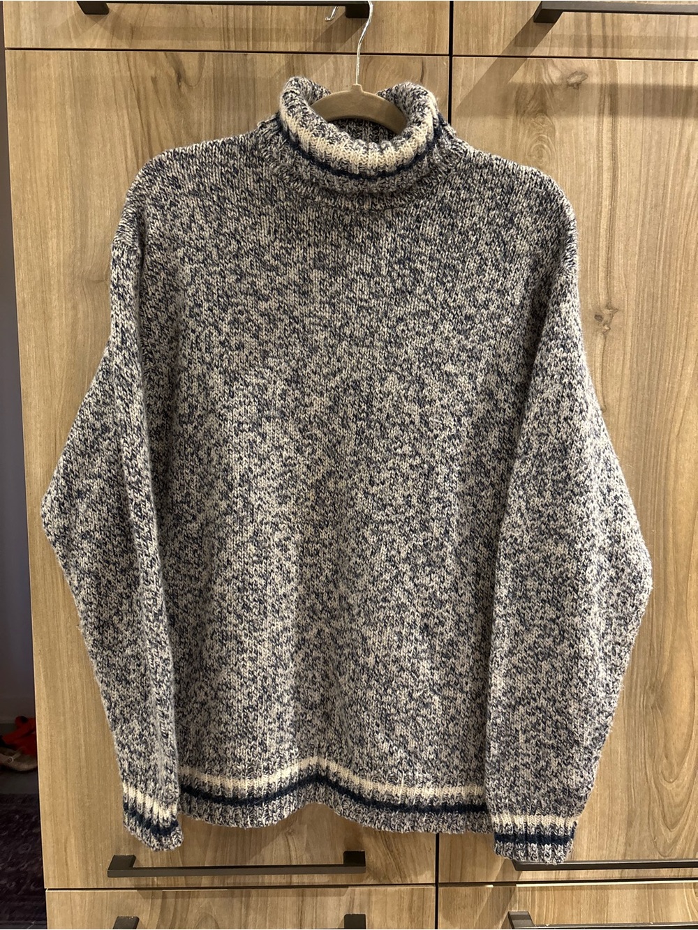 Vintage B.C. Clothing Wool Blend Marled Turtleneck Sweater Blue Cream Cabinecore - Picture 2 of 12